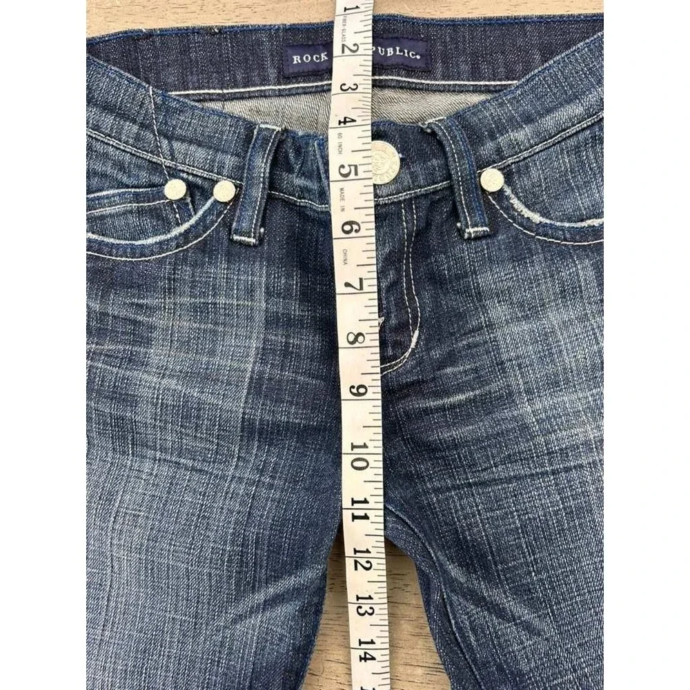 Rock & Republic Womens Bootcut Jeans Dark Wash Low Rise Blue Denim Size 28x34